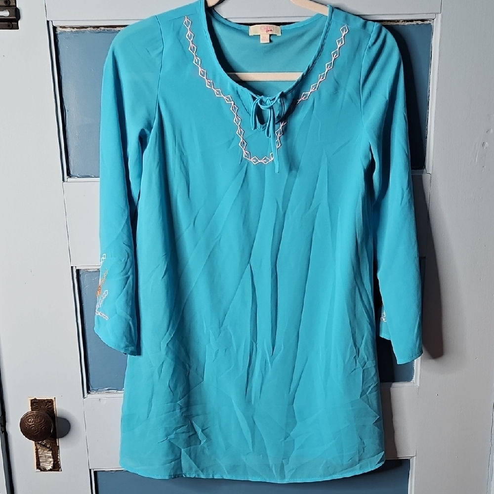 💕GB Girls Gianni Bini Turquoise Dress with Embroidered Details - Picture 1 of 9